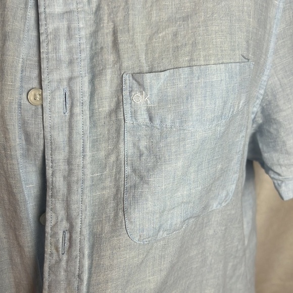 Calvin Klein Men's Short Sleeve Lightweight Cotton Linen Button Down Medium Blue - Picture 4 of 9
